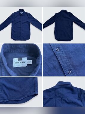 Topman Men’s Blue Cotton Button Up Shirt Long Sleeve Size Small